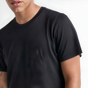Camiseta de algodón negra para hombre, informal, de manga corta, básica, transpirable, estilo urbano, lisa, con logotipo personalizado, al por mayor - Product Image 5