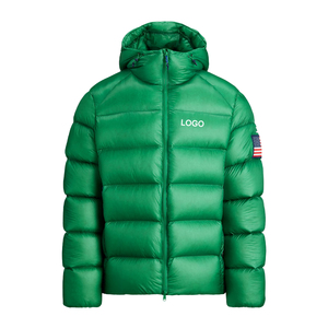 Men Green Hooded <b>Canvas</b> Puffer <b>Jacket</b> American Flag Patch Front Waterproof Breathable Eco-Friendly Windproof Winter Casual Coat - Product Image 2