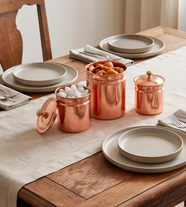 Copper Kitchen Storage Canister <b>Set</b> With Lid Round Food Container For Spice Pantry Classic Polished Design 1 Layer - Product Image 5
