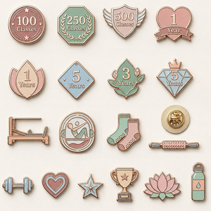 Broches en émail métalliques personnalisées pour le Pilates, le yoga et le fitness, badges commémoratifs mignons pour les anniversaires de club de gym, médailles, broches - Product Image 1