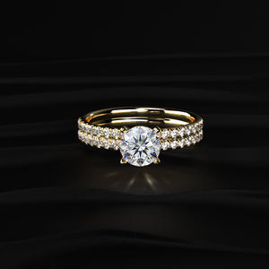 Anillo de Boda de Lujo con Moissanita Redonda de 2 Quilates, Banda de Diamantes de Doble Hilera, Oro de 14k, Hecho a Mano, Regalo de Aniversario para Ella, Alta Calidad, B2B - Product Image 3