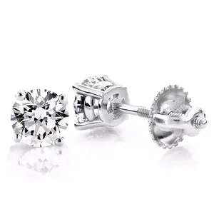 Pendientes de Oro de 18K con Diamante Redondo Solitario de 1.00ct Cultivado en Laboratorio, Certificado IGI, con Cierre de Rosca de 4 Puntas - Product Image 2