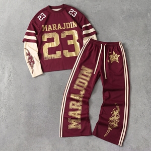 Streetwear Manufacturer Casual <b>Men's</b> Tracksuits Custom Lettering Digital Printing <b>Men's</b> Long Sleeve T-shirt and Sweatpants Set - Product Image 3