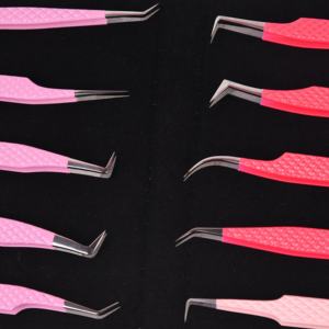 Black Silver Grip Eyelash Tweezers <b>Pink</b> <b>Box</b> Packing Isolation Private Label Fiber Tip Volume Lash Tweezers for sale - Product Image 5