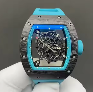SMF VSF N1 Factory Blue Black Rubber Band <b>Skeletonized</b> Tonneau shaped <b>Watch</b> with Carbon Fiber Case Men Mechanical <b>Watch</b> - Product Image 1