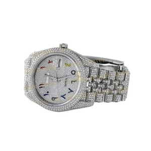 Reloj de lujo con esfera arcoíris árabe Pass Diamond Tster Auto Date Iced Out D VVS Moissanite Diamond Full White Diamond - Product Image 1