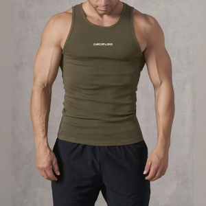 Camiseta sin mangas negra acanalada personalizada para hombre, cuello redondo, chaleco sin mangas, ropa deportiva transpirable de punto, ropa informal con estampado de logotipo frontal - Product Image 4