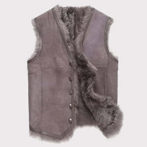 Gilet en cuir et fourrure de mouton à col en V pour homme, style Toscane - Product Image 1