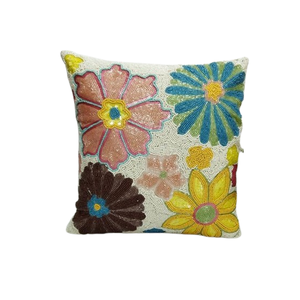 Funda de cojín bordada con cuentas de semillas, diseño floral, hecha a mano, para sofá - Product Image 1