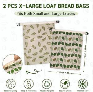 Sacs à <span class=keywords><strong>pain</strong></span> en cire d'abeille pour <span class=keywords><strong>pain</strong></span> fait maison avec fermeture éclair, grand sac de conservation réutilisable en cire d'abeille pour <span class=keywords><strong>pain</strong></span> au levain 13x17'' - Product Image 2