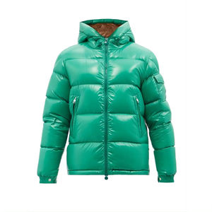 Veste d'hiver décontractée pour homme, verte, à capuche, coupe-vent, rembourrée de duvet, coupe courte, ajustée, fermeture éclair - Product Image 3