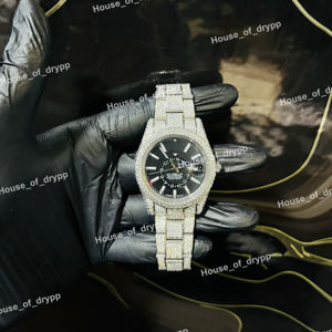 Montre de sport chronographe Iced Out Moissanite Diamond Bezel avec bracelet orange, style Hip Hop, pour homme, boîtier en acier inoxydable de luxe, montre haut de gamme - Product Image 1