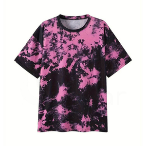 เสื้อยืดคอกลมแขนสั้นผู้ชายลายมัดย้อม ทรงหลวมใส่สบาย ผ้าถักลายพิมพ์ - Product Image 1