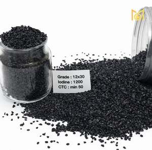 Charbon actif de coque de noix de coco 12x30, qualité 1150 Iodine pour le traitement de l'eau et de l'air, exportateur d'Inde - Product Image 1