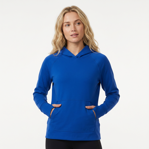 Sweat-shirt à capuche bleu pour femme, coupe régulière, en coton tricoté, manches longues, couleur unie, poche avant, vêtement d'automne - Product Image 2
