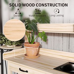 Tavolo da Lavoro da Esterno con Lavello, Armadietto Contenitore e Ganci - Banco da Giardinaggio Naturale per Serra, Giardino e Patio - Product Image 6