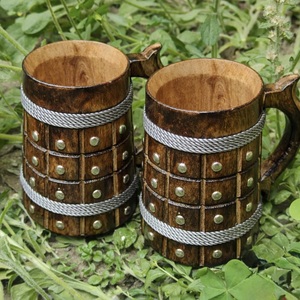 Handmade Wooden Viking Mug With Metal Bands And Rivets Antique Round Shape Durable Home Decoration - Product Image 6