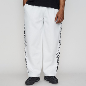 Extreme Wide Leg Script Graphic <b>White</b> <b>Joggers</b> for Men's Drawstring Waist Side Pockets Premium Quality Cotton/Fleece Track Pants - Product Image 1