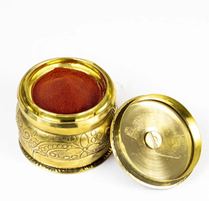 Brass pichwai Art Eco friendly Durable Sindoor Dibbi indian wedding <b>Bride</b> Pooja Room use traditional KumKum <b>Box</b> - Product Image 3
