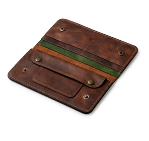 Portefeuille vintage en cuir véritable avec fermeture à rivets, porte-cartes multifonctionnel, style court, rayé marron-vert, unisexe - Product Image 1