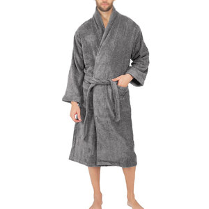 Plush Cotton <b>Men's</b> Long Sleeve <b>Bathrobe</b>-Soft & Quick Dry Casual Robe for Home Hotel Spa & Resort Use with Waist Tie - Product Image 1