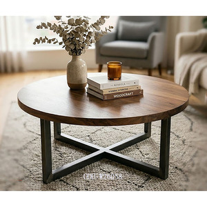 Modern Round Coffee <b>Table</b> <b>Set</b> Wood X Base Optional <b>Side</b> <b>Table</b> - Product Image 3