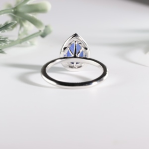 Anillo de compromiso vintage de oro blanco con diamante de corte pera azul real cultivado en laboratorio, clásico solitario con halo en forma de lágrima, banda de boda, regalo para fiesta - Product Image 3