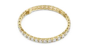 Bracelet tennis à quatre griffes en or massif 18 carats avec diamant de laboratoire taille brillant rond, bijoux fins pour femme, maillon central d'accentuation - Product Image 2