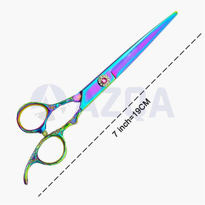 Tijeras de Corte de Pelo de Acero Inoxidable de 7 Pulgadas con Recubrimiento de Titanio Arcoíris, con Tornillo de Tensión con Incrustaciones de Gemas y Anillos de Dedo Desplazados - Product Image 2