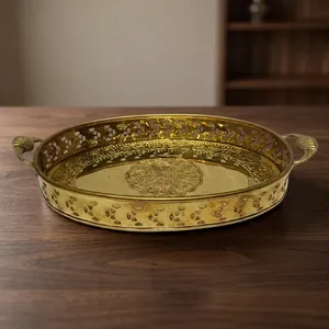 Plato de Latón Hecho a Mano para Puja, Templo, Fiestas Religiosas, Plato Decorativo de Latón para Servir en el Templo - Product Image 4