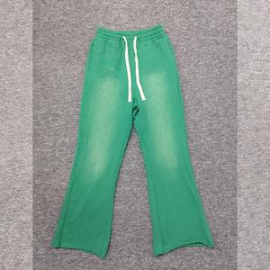 2026 Unisex Custom <b>Jogger</b> Sweat Pants Acid Wash Sun Faded Distressed <b>Stacked</b> Flare Track Pants for Men Canvas Fabric flare Pants - Product Image 5