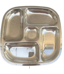 Bandeja multifuncional moderna para servir comida Thali con compartimentos reutilizables, bandeja ecológica de acero inoxidable duradero. - Product Image 6