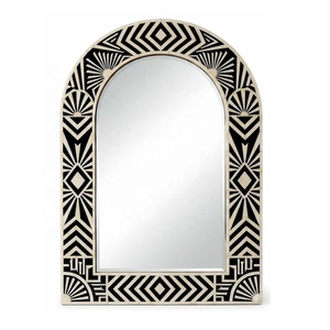 Bone Inlay <b>Mirror</b> with Green White Geometric Pattern Wood Frame Decorative <b>Wall</b> Mounting <b>Mirror</b> <b>for</b> <b>Bedroom</b> Living Room Hallway - Product Image 2