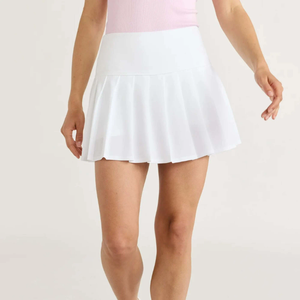 Women White Tennis <b>Skirt</b> <b>Elastic</b> Waist Solid Color Breathable Polyester Regular Fit All Seasons Sport Apparel - Product Image 1