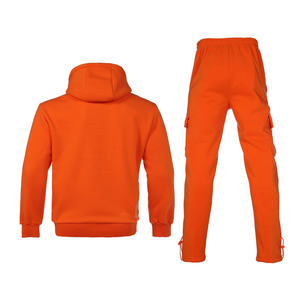 Trending Orange Men's Hooded <b>Zip</b> Tracksuit Set Cargo <b>Jogger</b> Pants Kangaroo <b>Pocket</b> Custom Wholesale Sportswear Oem Sweat Suit Set - Product Image 2