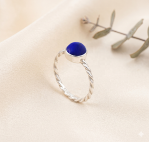 Wholesale 925 Solid Sterling Silver Natural Round <b>Lapis</b> <b>Lazuli</b> Cabochon Bezel Twisted Band <b>Ring</b> Fine Jewelry Memoria Jewels - Product Image 5