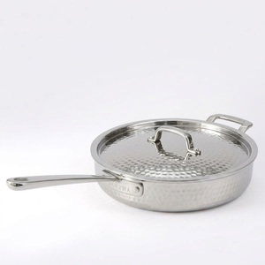 Luxury Hand-Hammered Pure Copper Frying Pan with Lid Premium Tin Lined Casserole Cooking <b>Pot</b> with Solid Brass Handles <b>for</b> Sale - Product Image 3