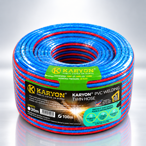 KARYON Reinforced PVC Twin Welding <b>Hose</b> 6mm ID 12mm OD 20 Bar Flexible Red Blue Gas Pipe USA UK Asia Malaysia Industrial - Product Image 1
