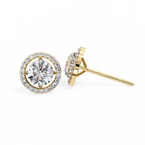 Pendientes de Boda Vintage para Mujer, Oro de 18 Quilates, Diamantes Cultivados en Laboratorio, Certificados por IGI, Diseño de Halo Redondo Chapado en Oro - Product Image 2