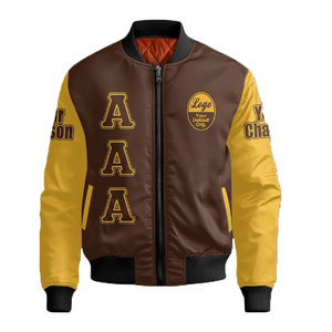 Custom LPT Chapter Style Varsity Bomber <b>Jacket</b> Brown Gold Contrast Sleeve College Greek Inspired <b>Jacket</b> Cotton Padded - Product Image 4
