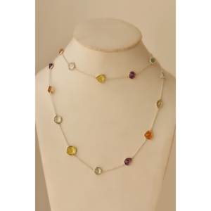 Collier en chaîne avec pierres semi-précieuses multiples serties, en argent sterling 925, style tendance, vente en gros - Product Image 1