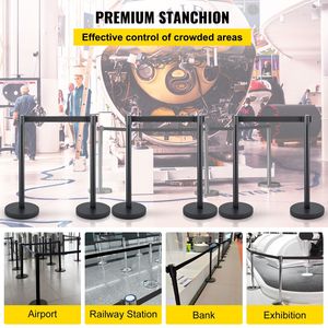 Set di 6 Pali Retrattili per Controllo Folla con Cintura, 2 m, Neri - Product Image 5