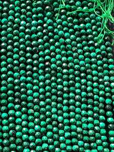 ลูกปัดหินมาลาไคต์ธรรมชาติทรงกลมเหลี่ยมเพชรพลอย ลูกปัดพลอยสีเขียวสวยงาม ความยาว 15.5 นิ้ว สำหรับทำเครื่องประดับ - Product Image 4
