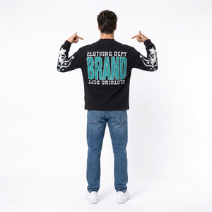 Sweat-shirt pour homme à manches longues avec logo imprimé, col rond, en coton noir, tricoté en tissu éponge, vêtement d'automne, style vintage streetwear - Product Image 5
