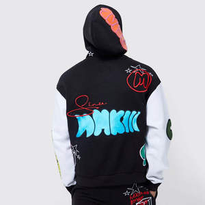 Ensemble de survêtement décontracté pour homme, sweat-shirt à capuche et pantalon de jogging, couleur noire avec motifs graphiques - Product Image 4