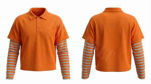 Polo personnalisé avec logo, manches doubles rayées, élégant et confortable, style décontracté, style streetwear, pour hommes - Product Image 6