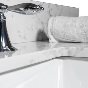 Top per Mobile Bagno in Pietra Ingegnerizzata Montary 43x22, Colore Marmo Bianco Carrara, Lavabo in Ceramica Rettangolare da Incasso - Product Image 5