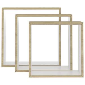 Set di 3 Mensole a Cubo da Parete in MDF Bianco e Rovere Sonoma, Dimensioni Piccole e Medie per Esposizione - Product Image 4