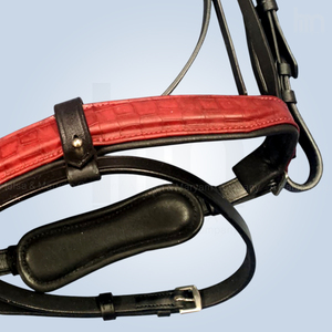 Bridon de luxe en cuir anatomique pour cheval, orange, avec embossage crocodile, fronture ondulée et ferrures en acier inoxydable de haute qualité - Product Image 6