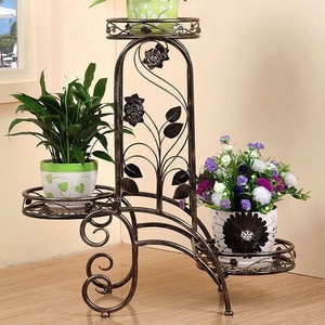 Support de plantes en fer forgé pour vélo, avec trois pots, pour extérieur et intérieur, support décoratif pour fleurs, style antique, artisanat en métal. - Product Image 2
